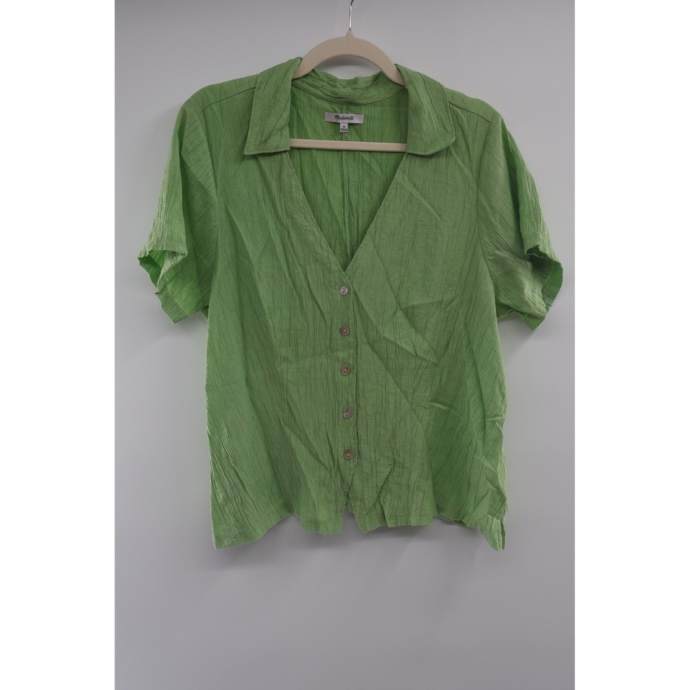 Madewell Plus 1X Lime Green Crinkle Gauze Button Front Top